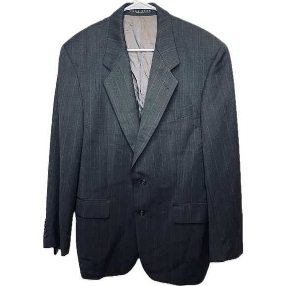 Hugo Boss Men’s  100% Wool Blazer Gray Black Einstein Striped Made In USA 40R - Picture 1 of 11